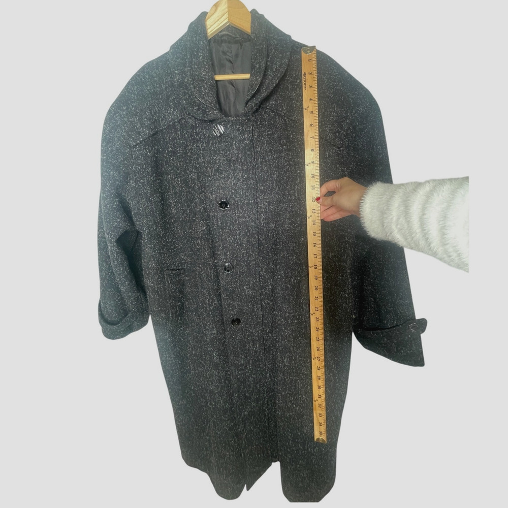 Neiman Marcus L Speckled Wool Coat  $750 Leather Oversized Slouchy Jacket Black - Picture 15 of 15